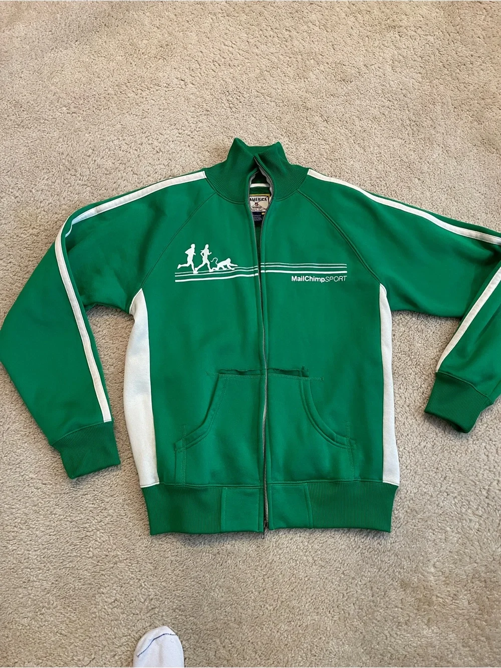 MailChimp Sport Green and White Track Bomber Jacket
